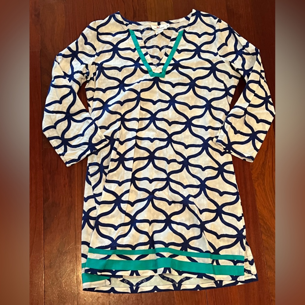 Vineyard Vines XS Blue and White Coverup/Dress with Teal Trim